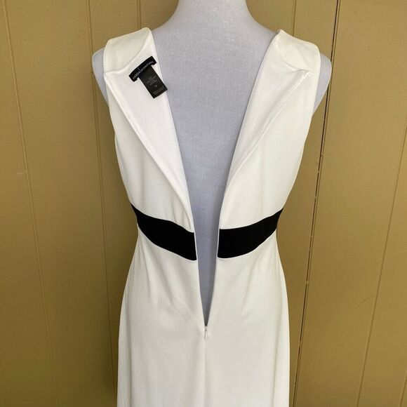 Moda International women 10 V-cut sleeveless lined midi dress black & white - Picture 6 of 12